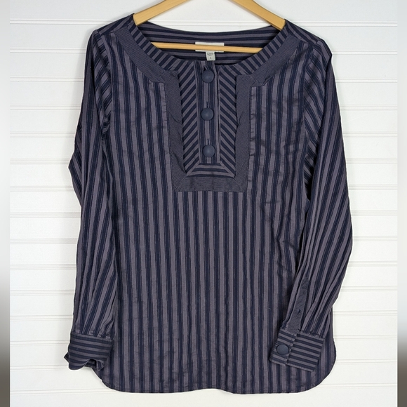 Faconnable Tops - Faconnable Cotton Long Sleeve Purple And Blue Cotton Tonal Stripe Bib Tunic L